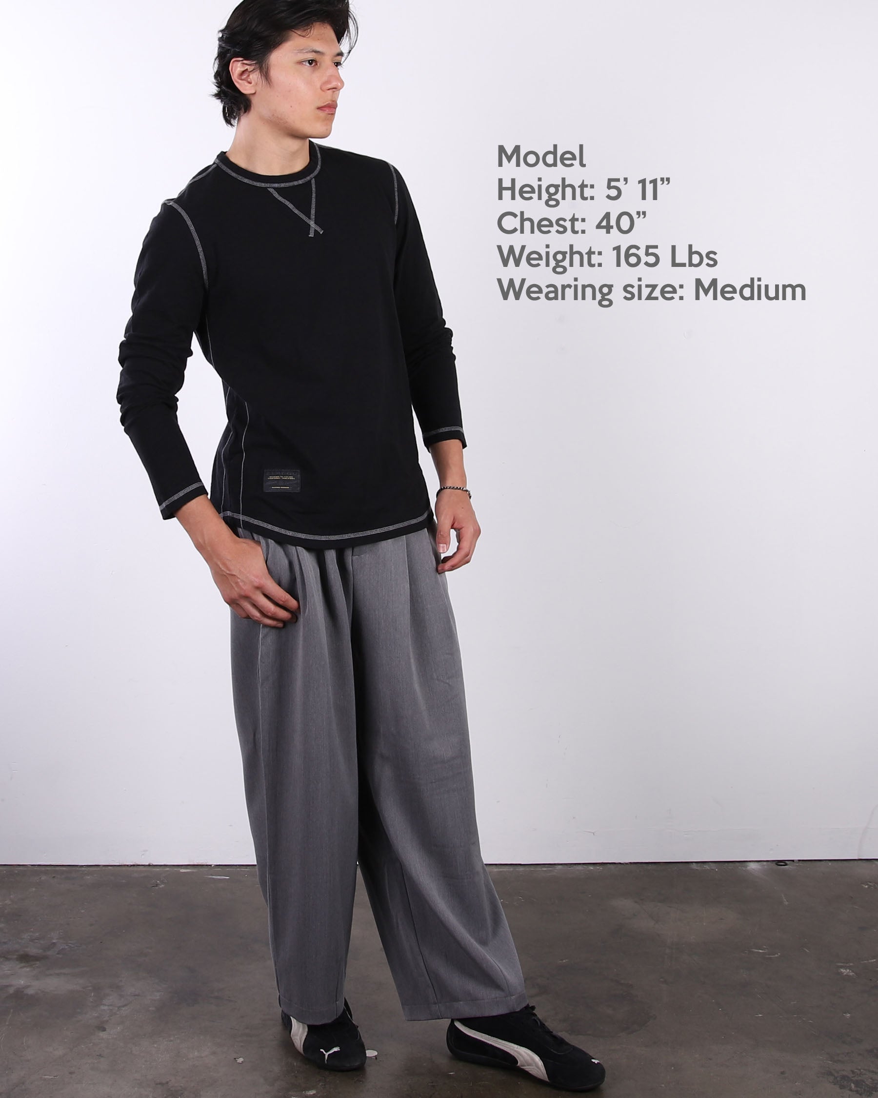 Signature Classic Long Sleeve Crew Neck T-Shirt for Men - Black