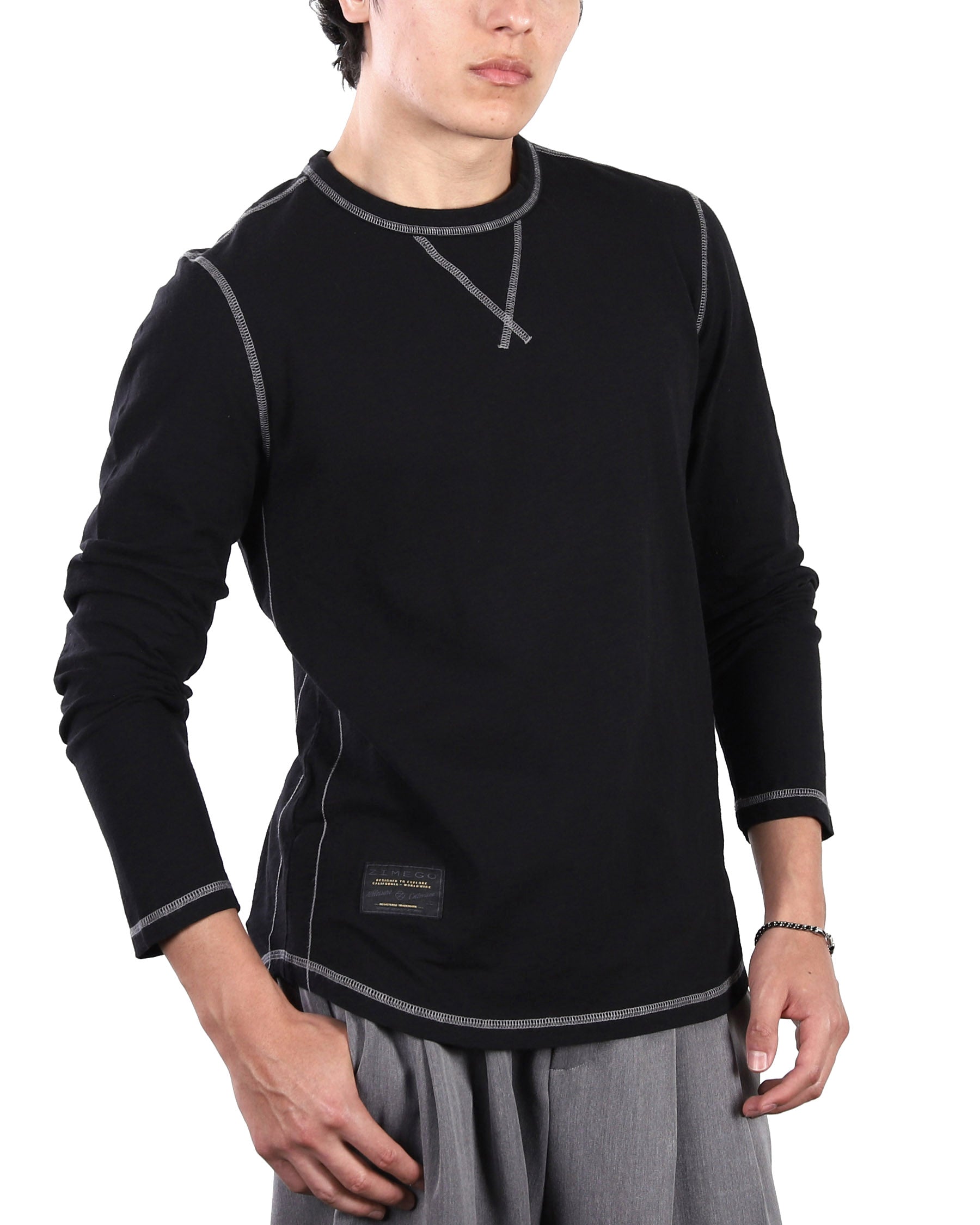 Signature Classic Long Sleeve Crew Neck T-Shirt for Men - Black